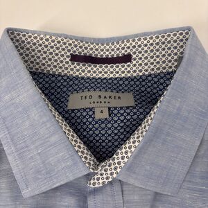 Ted Baker Shirt Mens 4 Large Blue Flip Cuff Linen Cotton Blend London Button Up